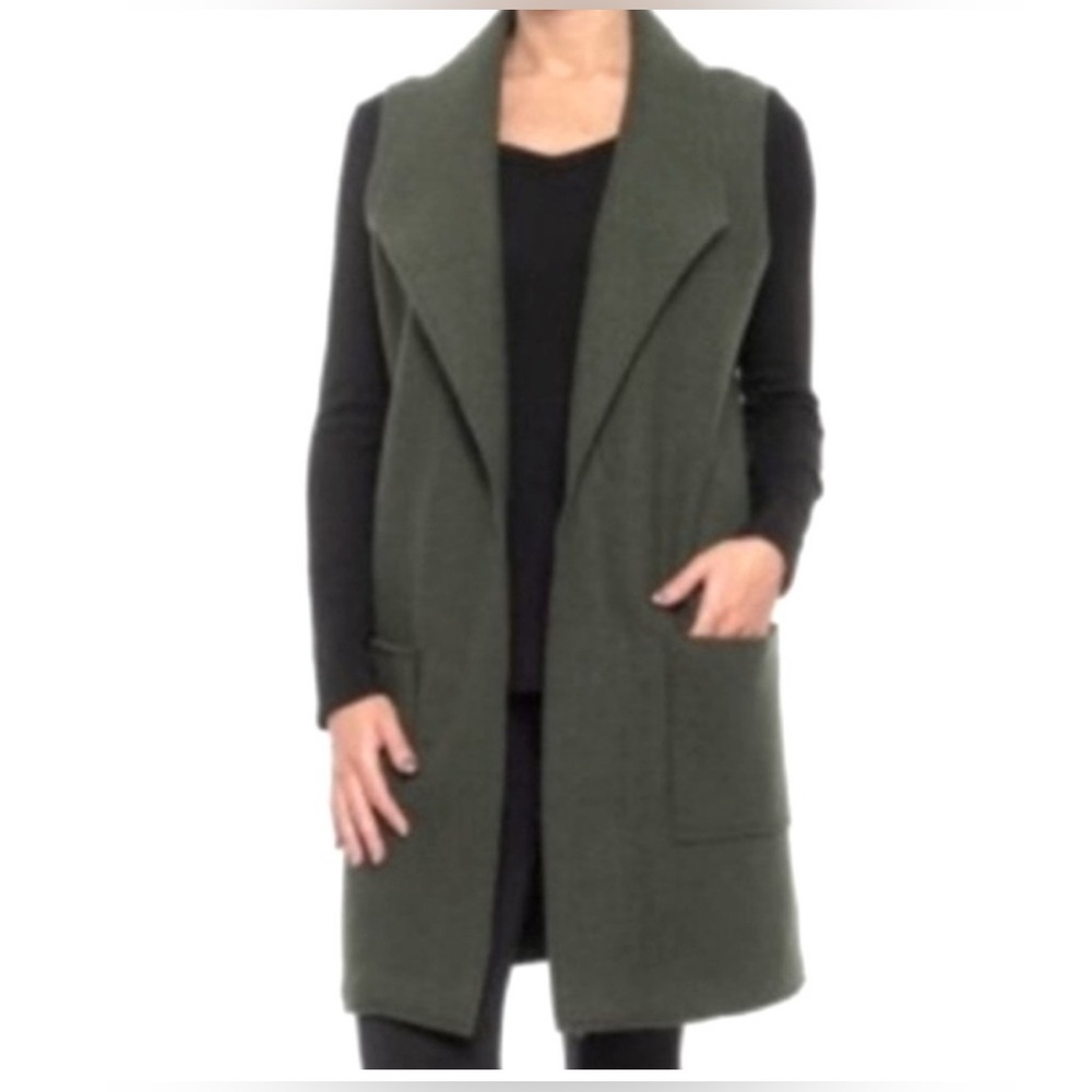 Tahari Forest Green Wool Blend Duster Long Vest and Long - Picture 2 of 10